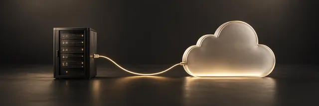Concept illustration of an on-premises server connected to a cloud